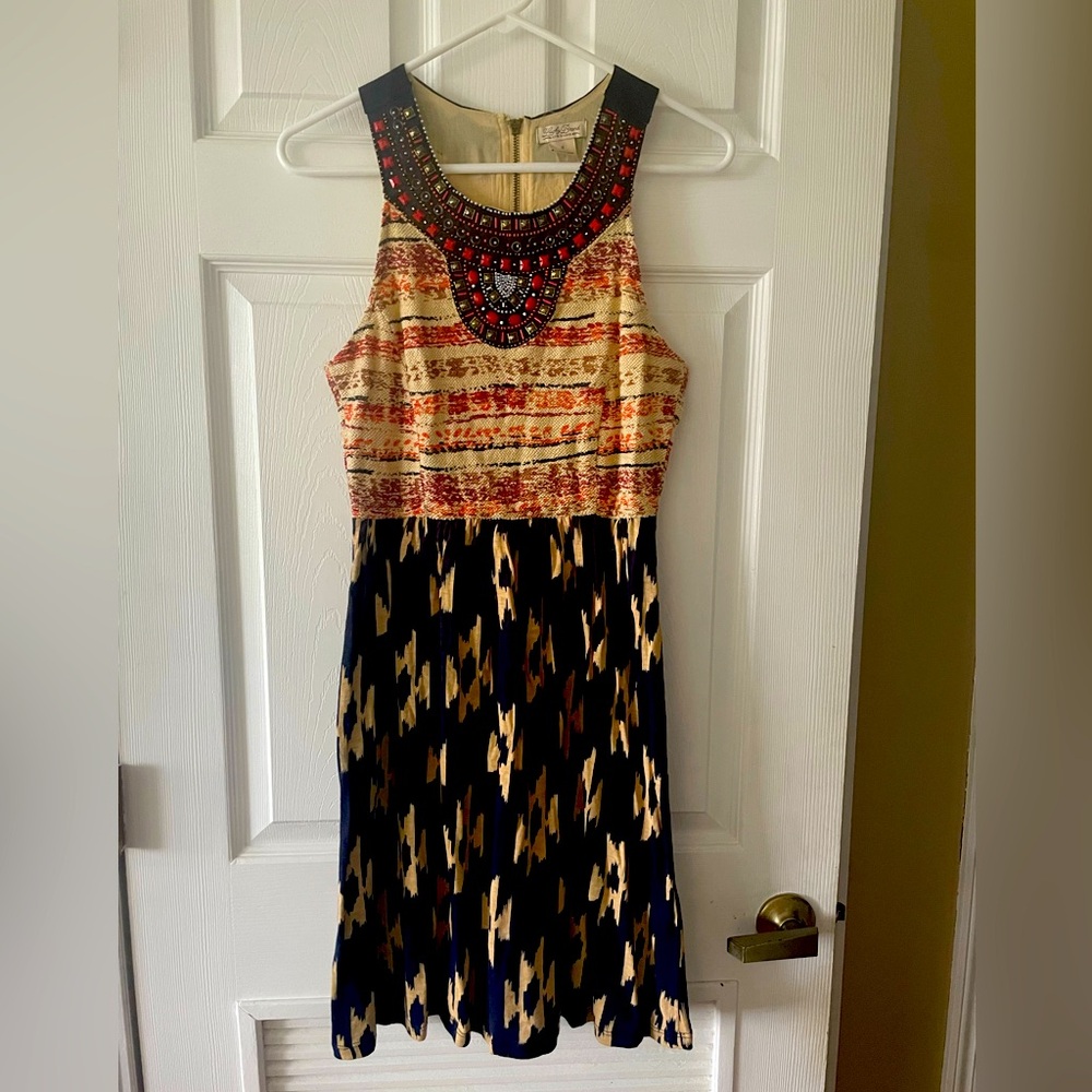 Lucky Brand Mixed Print Beaded Halter Dress